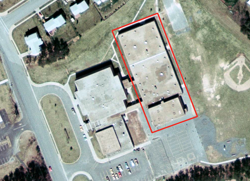 Aerial photograph of Hunt Valley Elementary School taken in 1976.