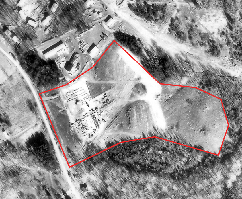 Black and white aerial view of the Hunt Valley Elementary School site in early 1968.